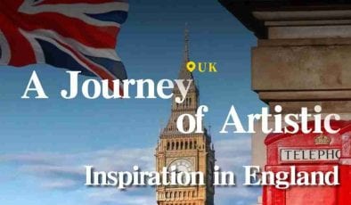 Key visual of the England journey with Big Ben, a red London bus and telephone box