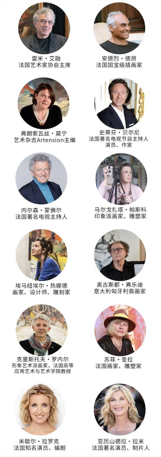 Portraits and names of the International Art Co-Creation Exhibition's art consultants