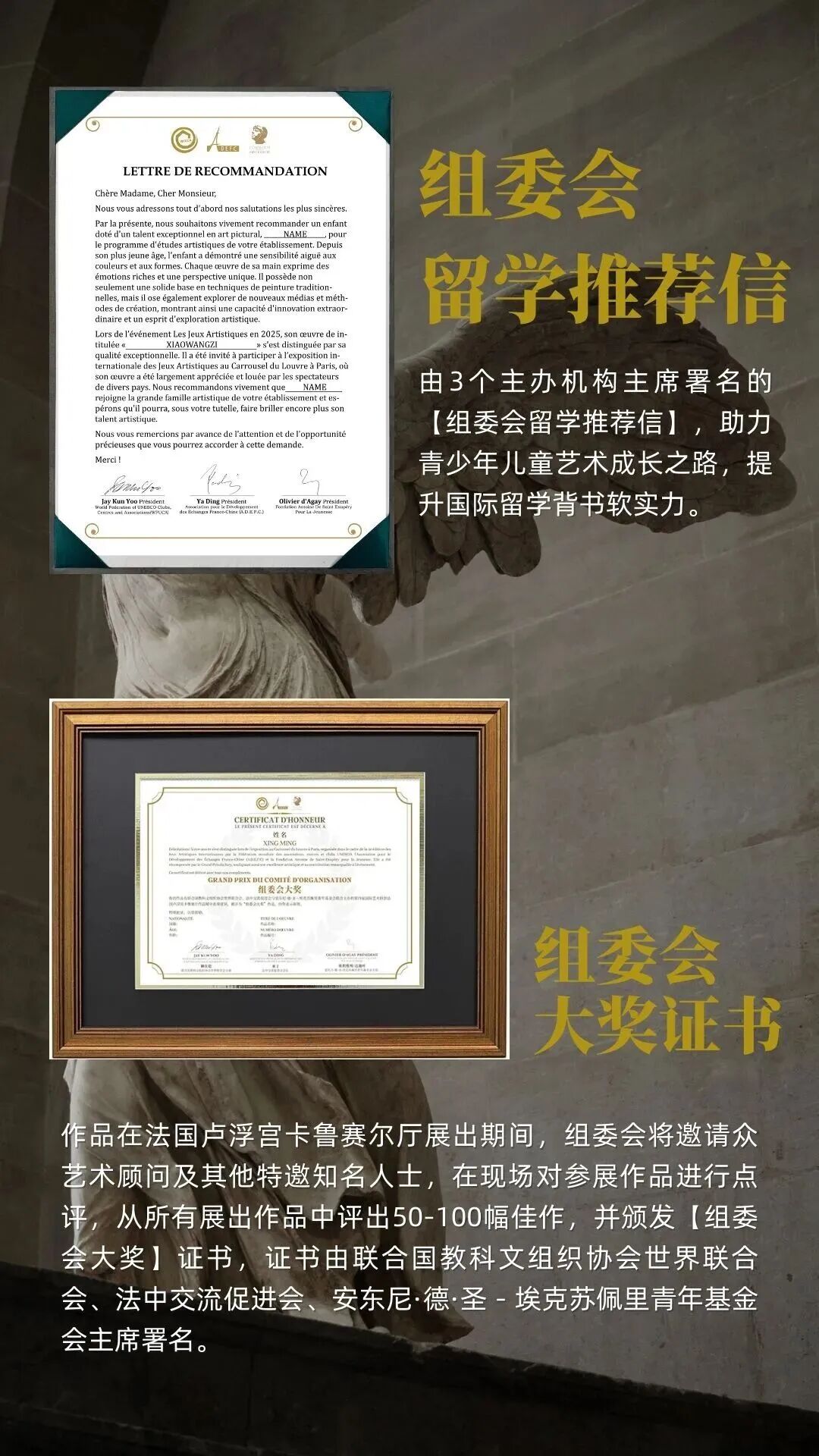 Organizing committee study abroad recommendation letter and award certificate